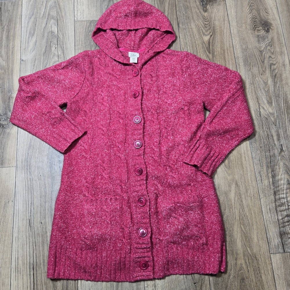 LL Bean Large‎ Pink Ragg Knit Shawl Collar Cable Sweater Cardigan